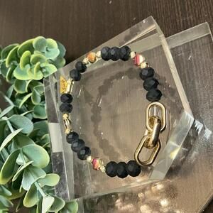 Erimish Black Faceted beads with  Gold chain